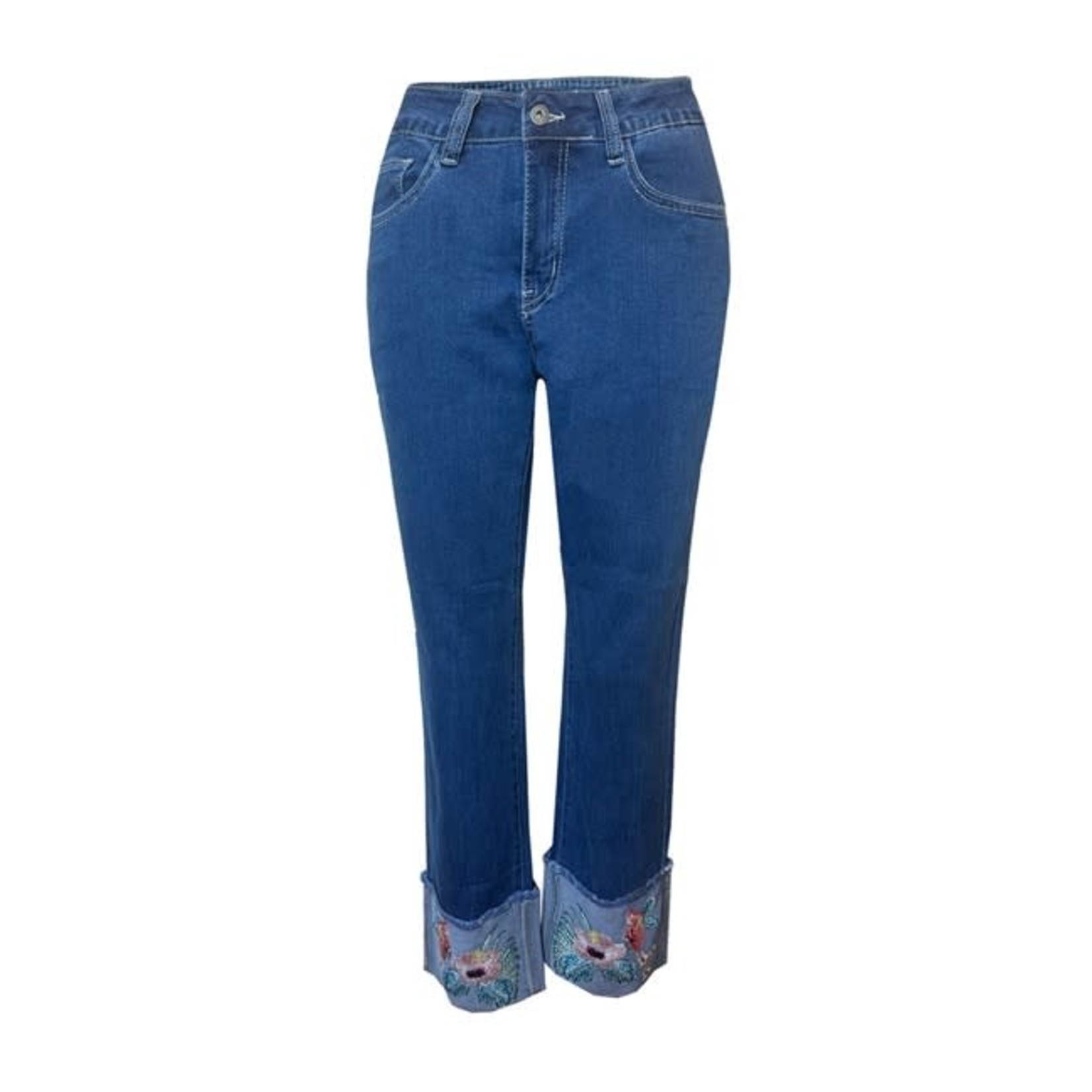 Zip-up Capri Jean w/ Embroidery Cuff