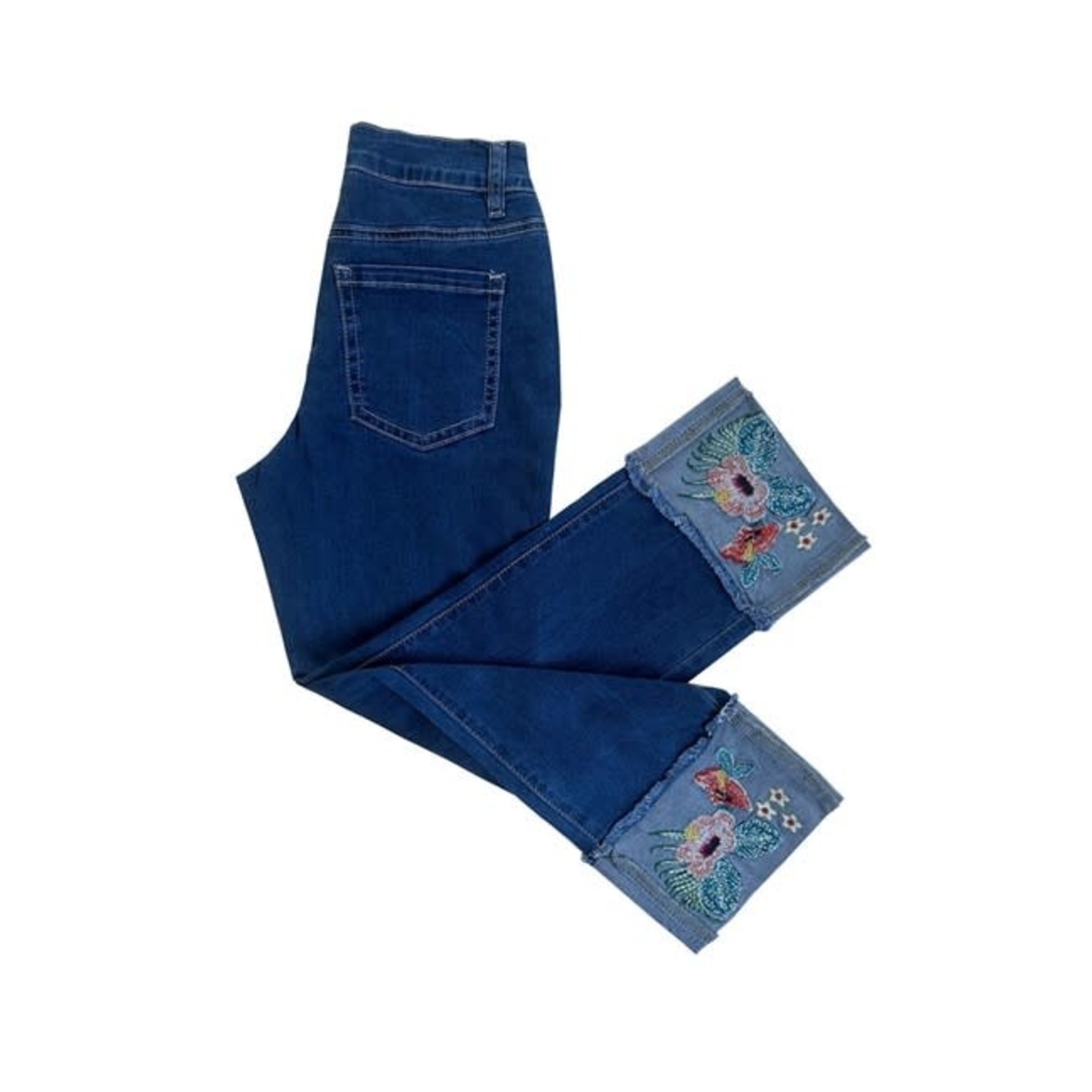 Zip-up Capri Jean w/ Embroidery Cuff