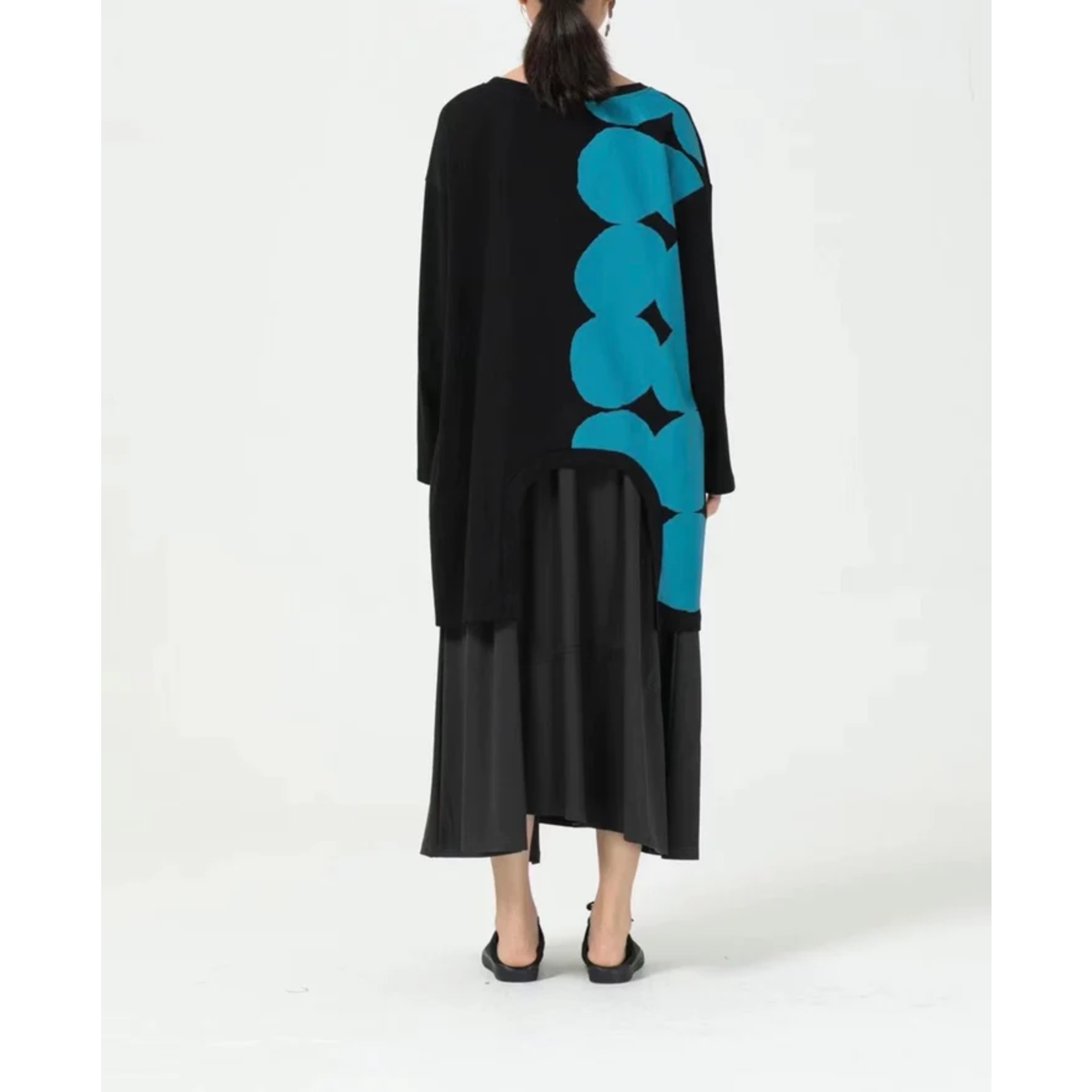 Oversized Tunic in Black  and Turquoise OS