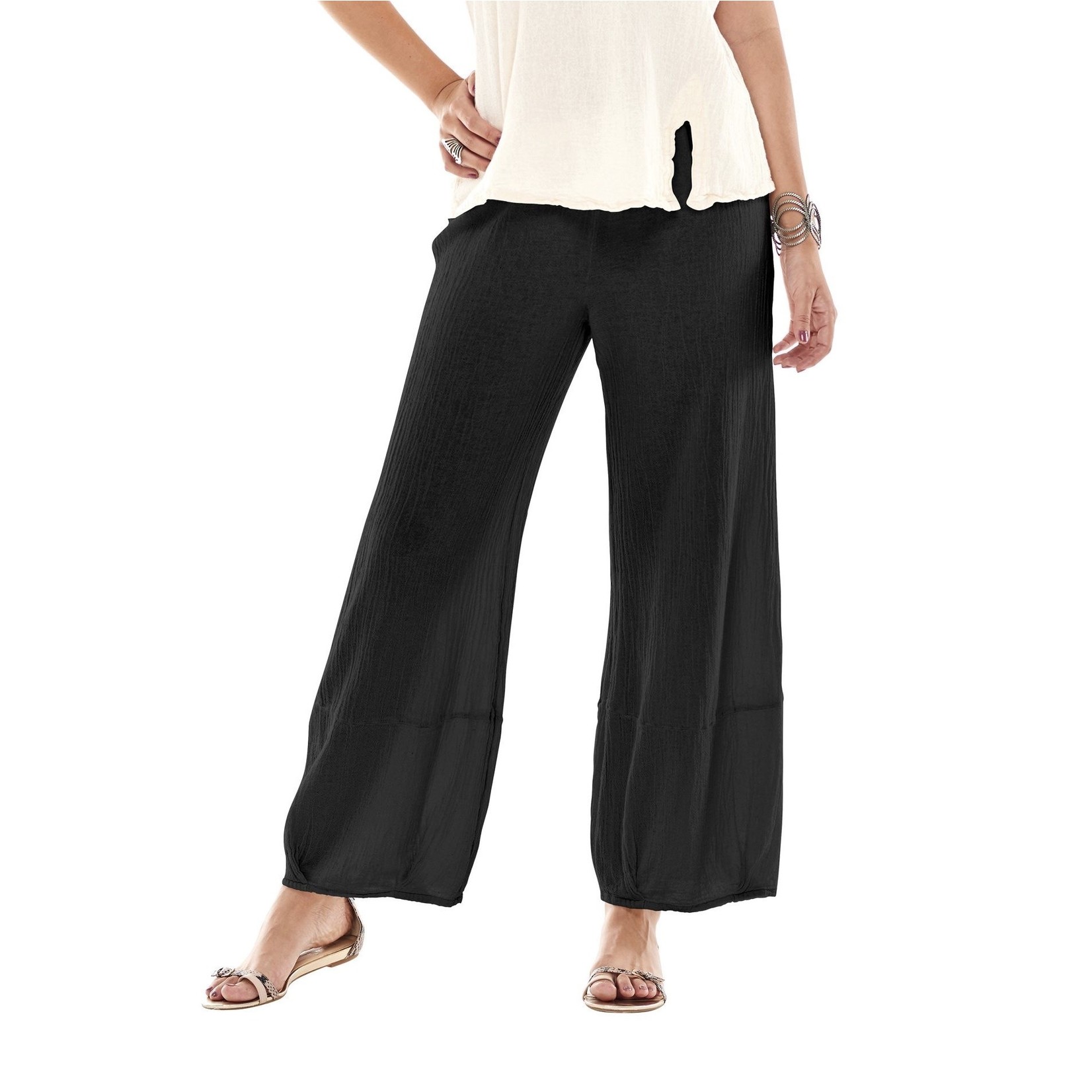 Savannah Pants w/ Loose Legs/ Tucked Hemline in Black