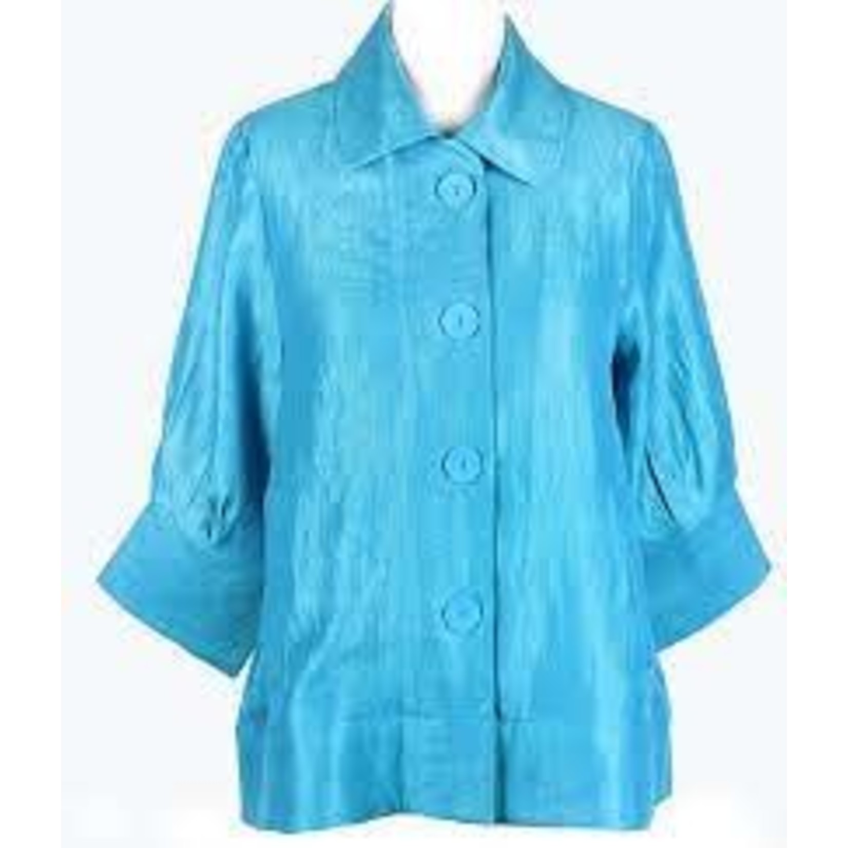 Damee Button Front Short Swing Jacket in Sky Blue