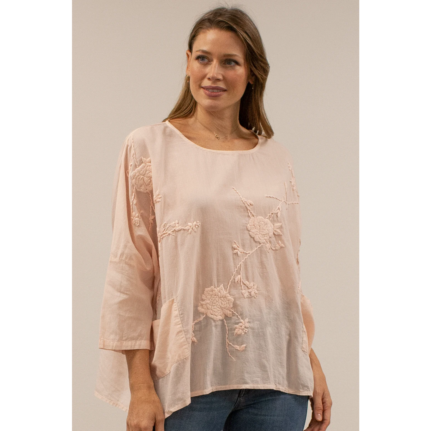 Cami Embroidered Top in Petal Pink