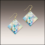 Illustrated Light Diamond Shape Giclee' Disc Earrings Floral Pale Multicolor