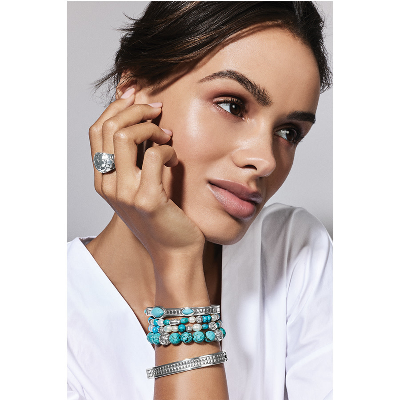 Brighton Pebble Turquoise And Pearl Double Bracelet