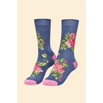 Powder Floral Vines Ankle Socks - Navy