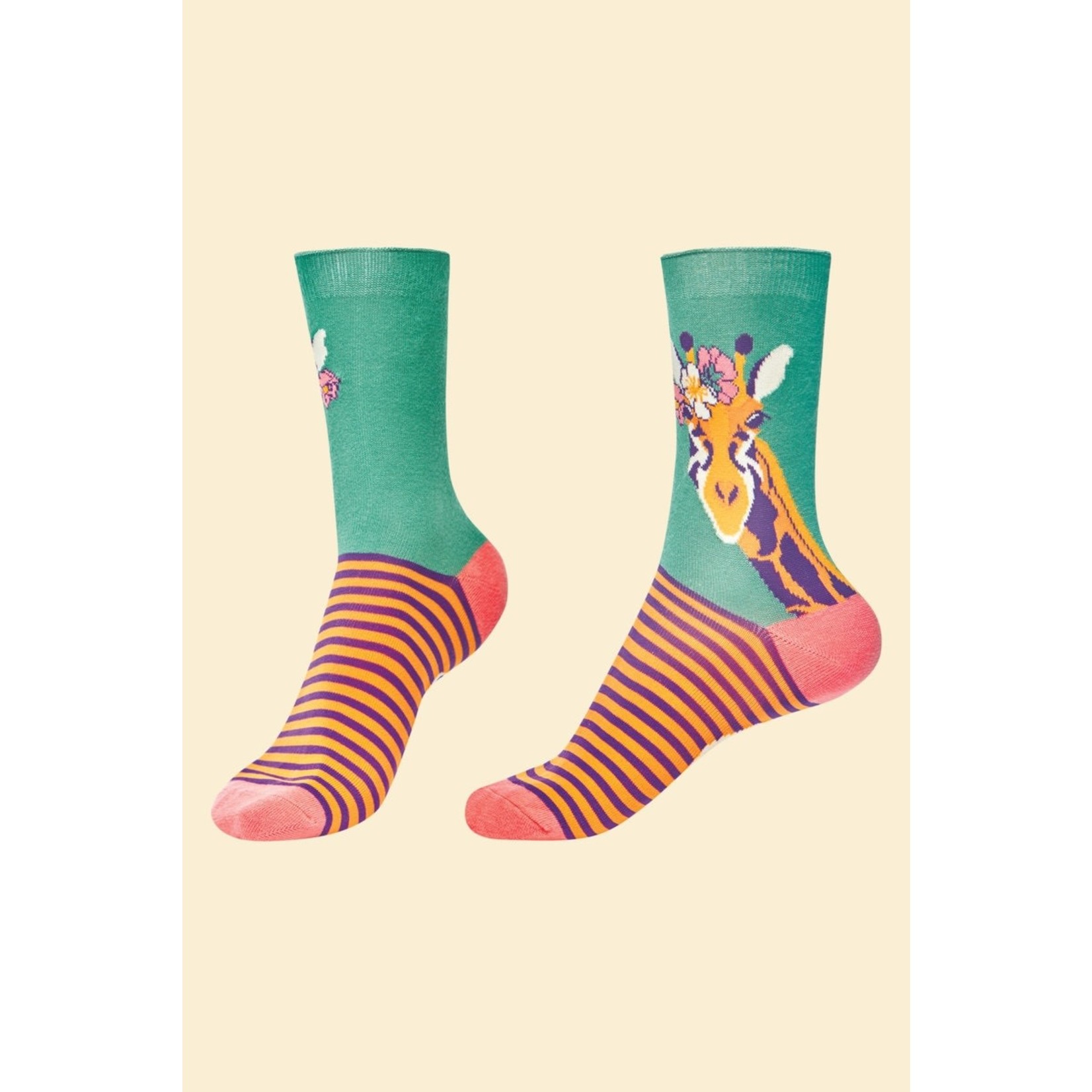 Powder Fancy Giraffe Ankle Socks - Teal