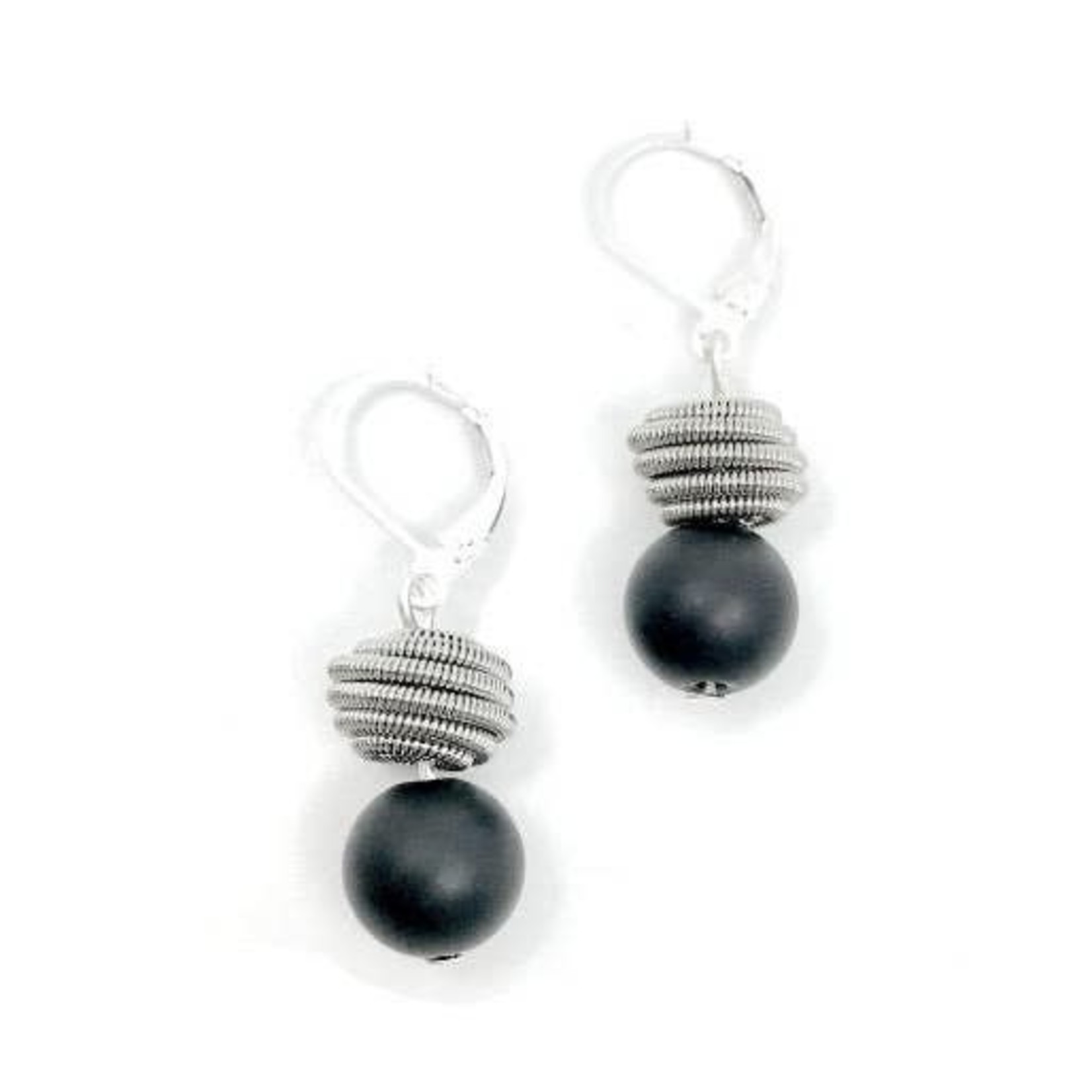 Sea Lily Matte Black Onyx with Silver Coil Earrings