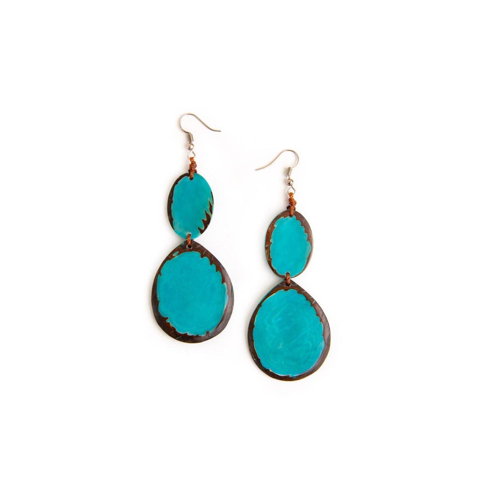 Organic Tagua Jewelry Marcie Double Oval Tagua Drop Earrings in Turquoise