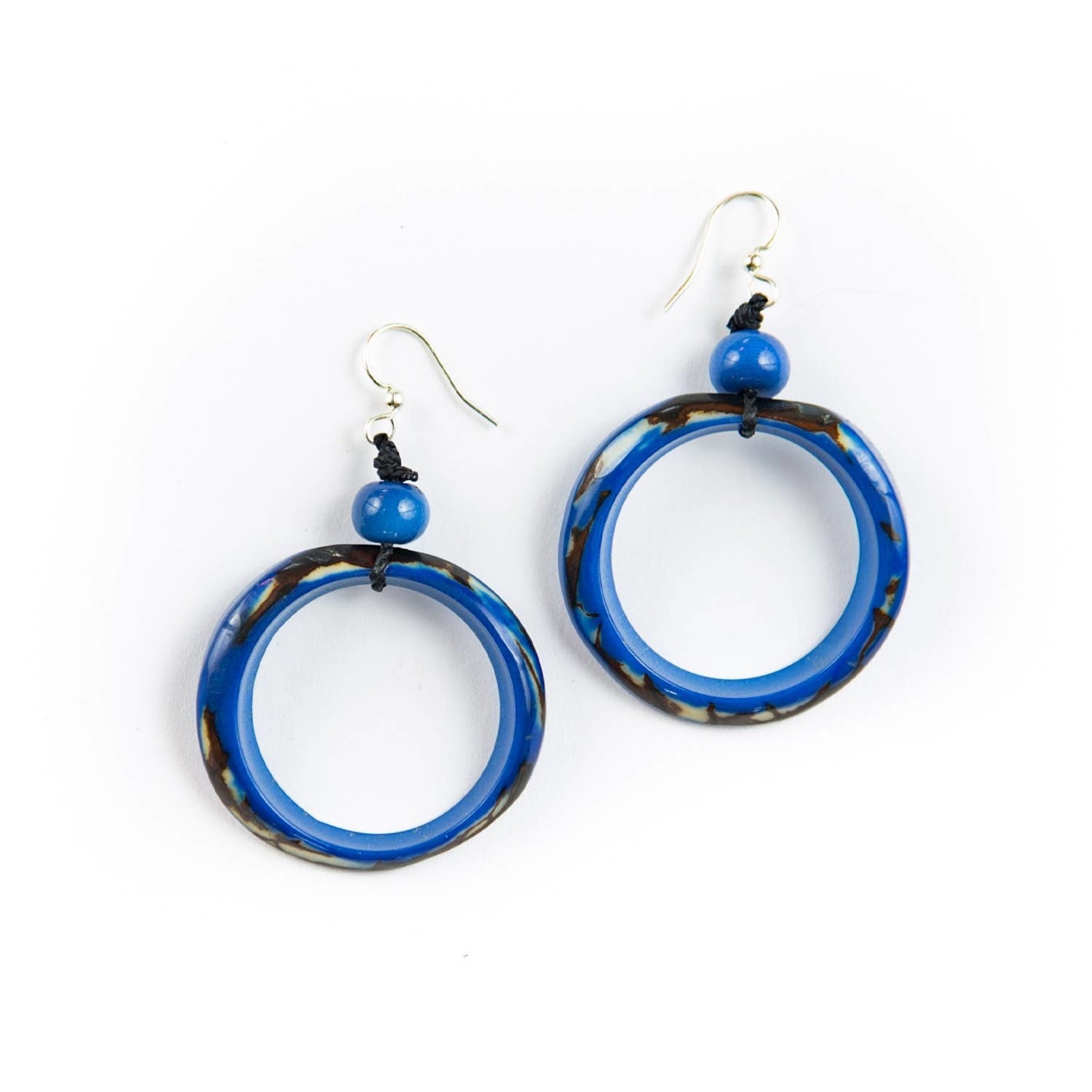 Organic Tagua Jewelry Ring of Life Tagua Circle Earrings in Royal Blue