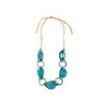 Organic Tagua Jewelry Bonnie Long Tagua Linked Necklace in Turquoise Combo