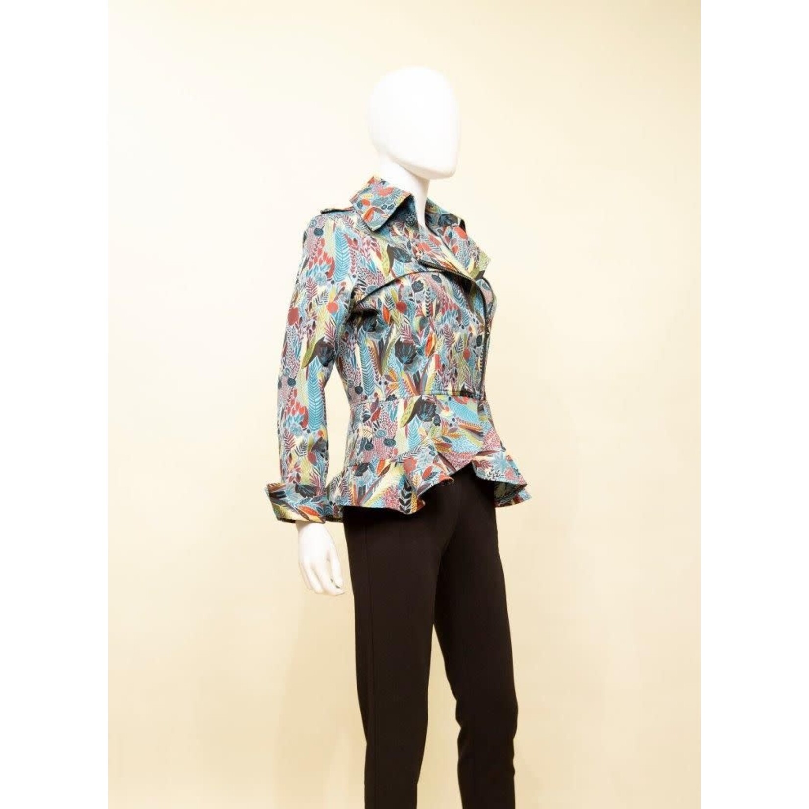 Samuel Dong Jacquard Zipper Moto Jacket in Blue/Crimson