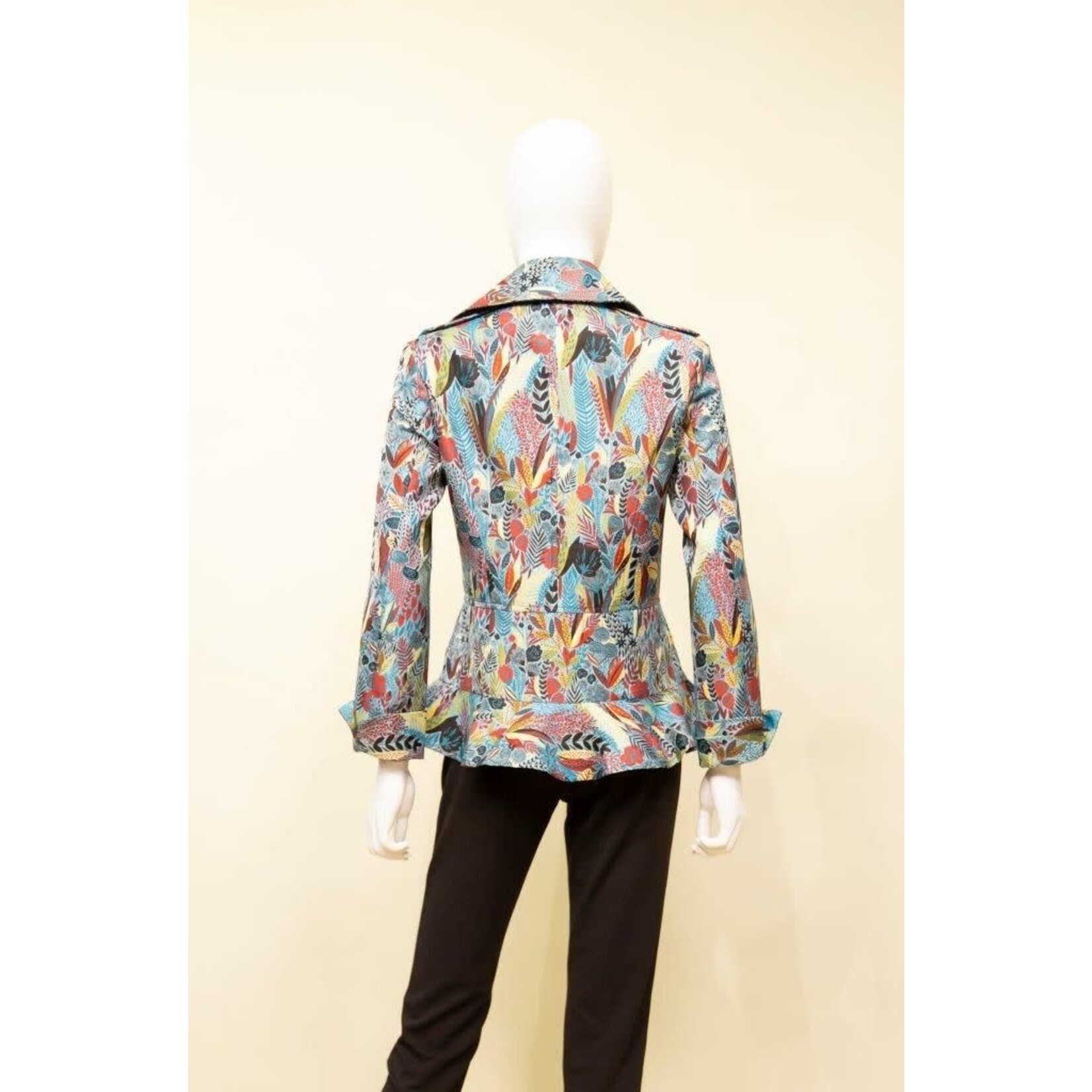 Samuel Dong Jacquard Zipper Moto Jacket in Blue/Crimson