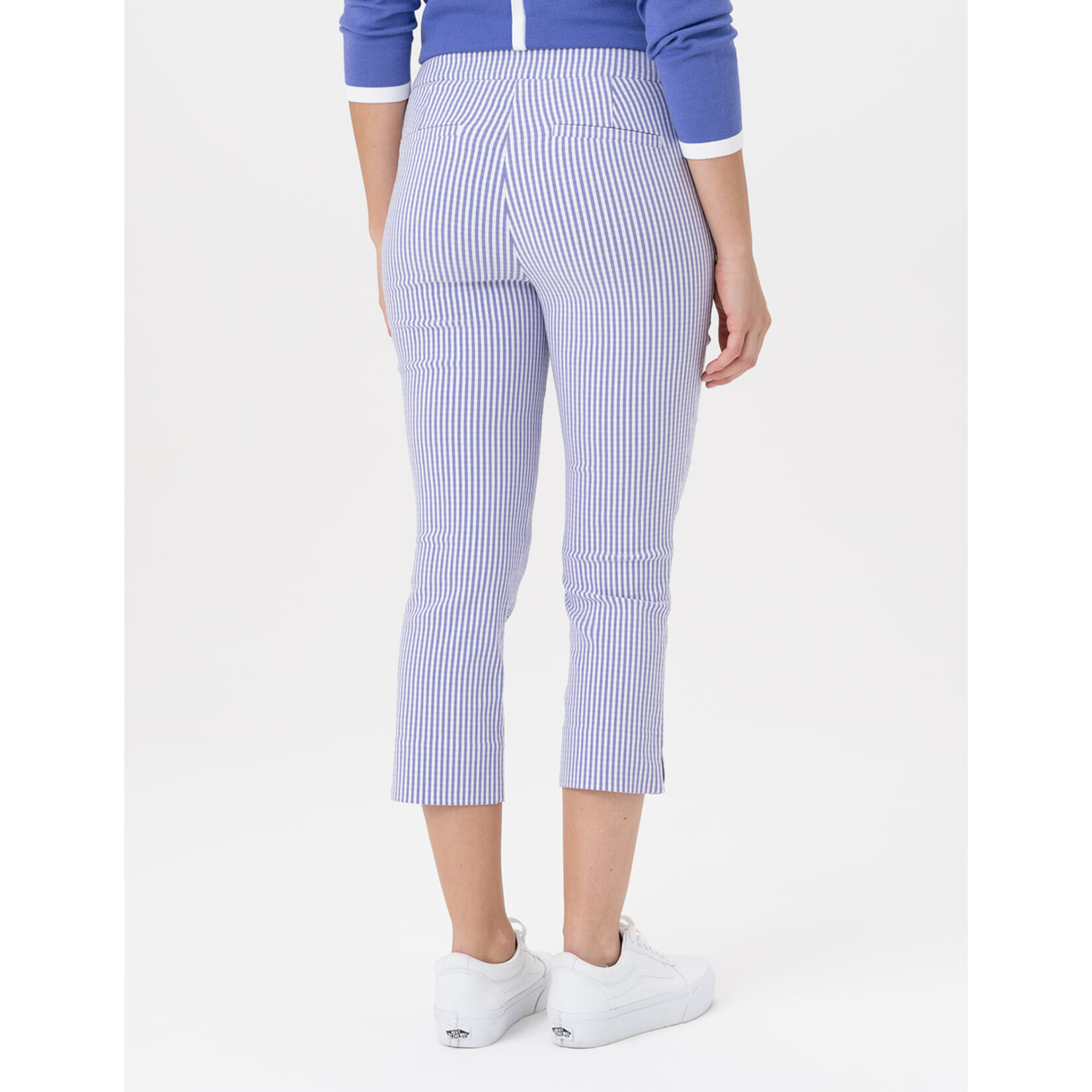 Pull-on Capri Pant in Periwinkle Pin Stripe