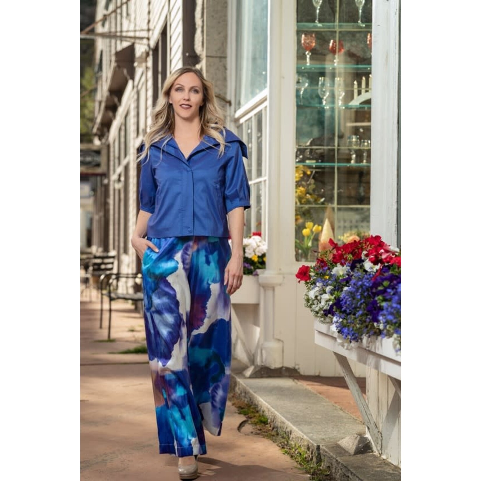 Samuel Dong Print Palazzo Pants in Periwinkle/Multi