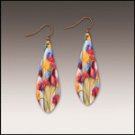 Illustrated Light Elongated Teardrop Giclee Earrings in Multicolor Floral
