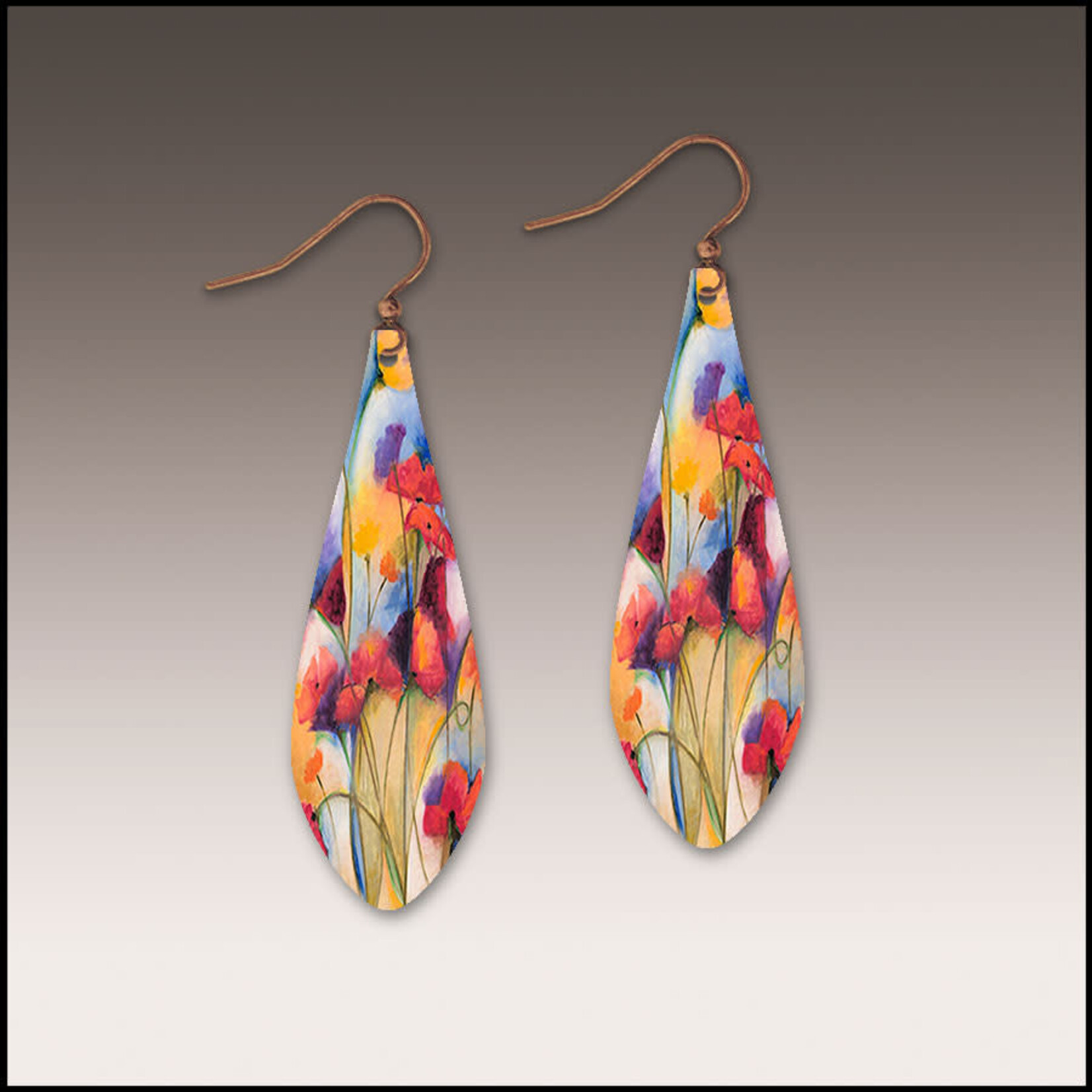 Illustrated Light Festive Multicolor Floral Long Drop Handmade Earrings