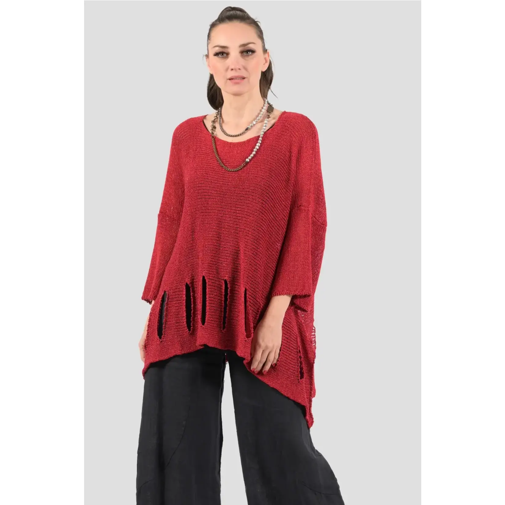 Holey Moley Sweater Fine Gauge  O/S Red (Kiruzi)