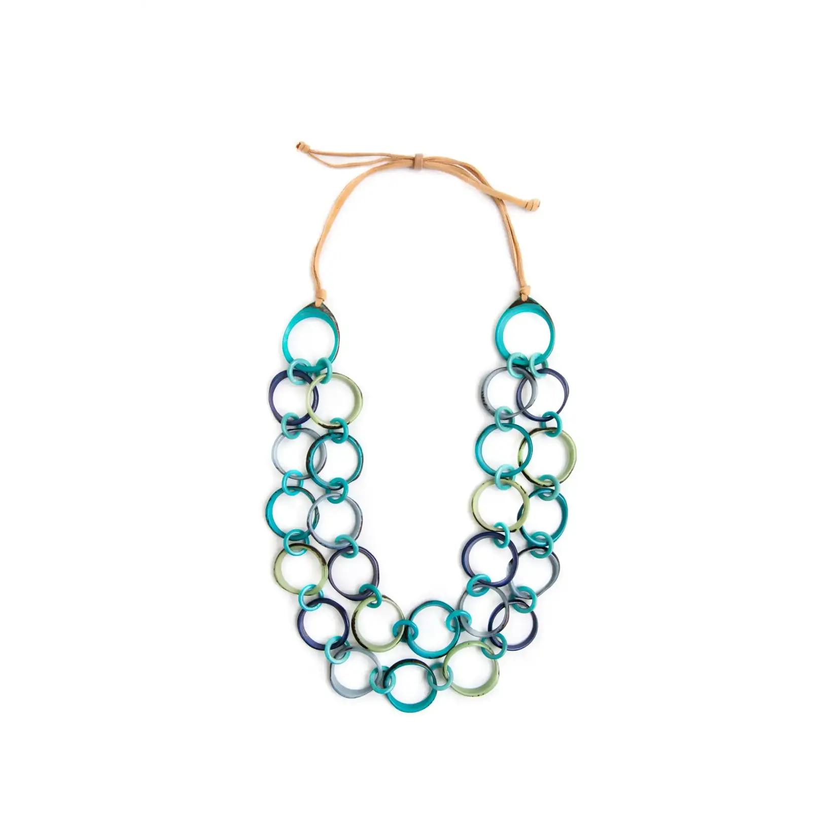 Organic Tagua Jewelry Long Ring of Life Tagua Necklace in Turquoise Combo