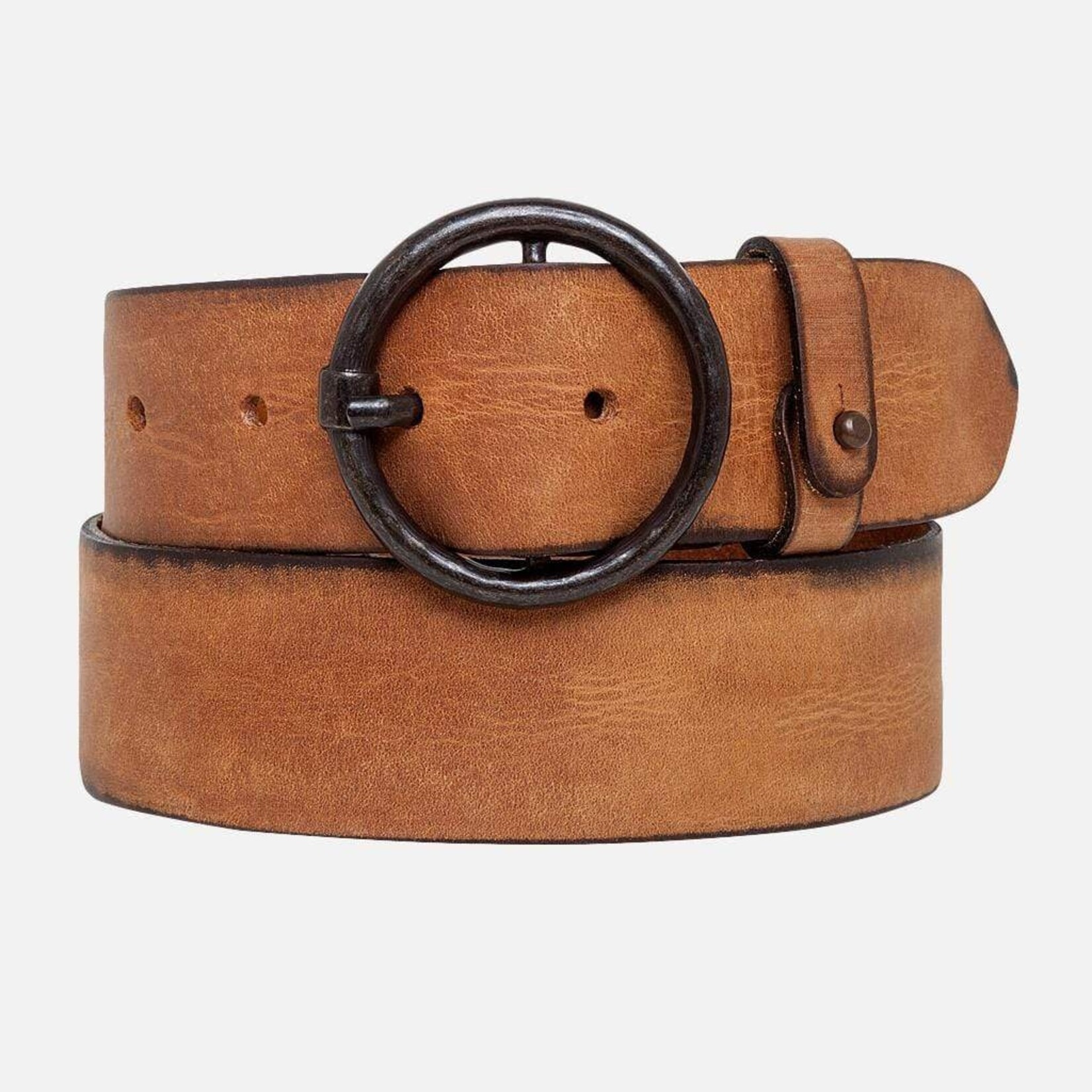 Amsterdam Heritage Belts & Bags Pip Vintage Round Buckle Leather Belt/Cognac