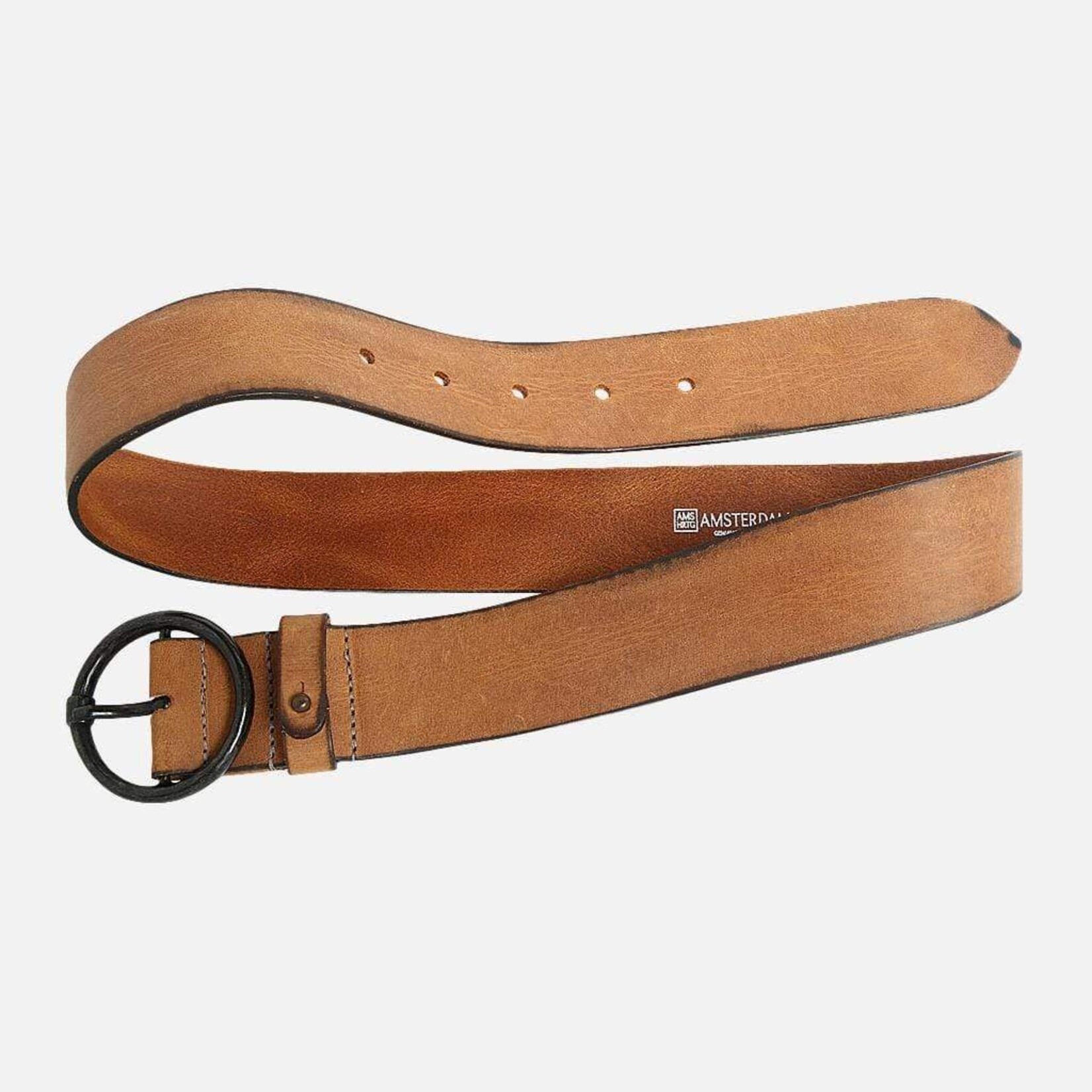 Amsterdam Heritage Belts & Bags Pip Vintage Round Buckle Leather Belt/Cognac