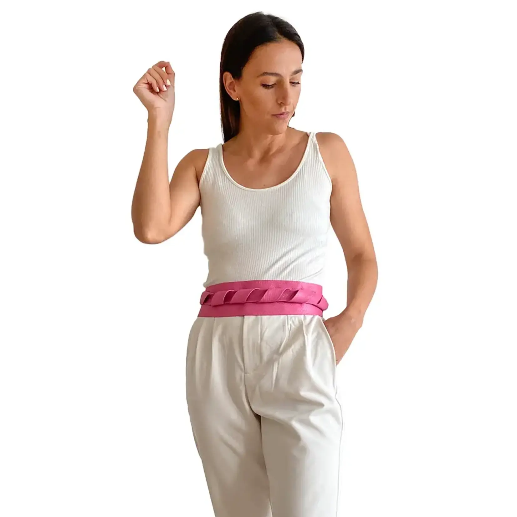 ADA Fuchsia Python Leather Wrap Belt - One Size