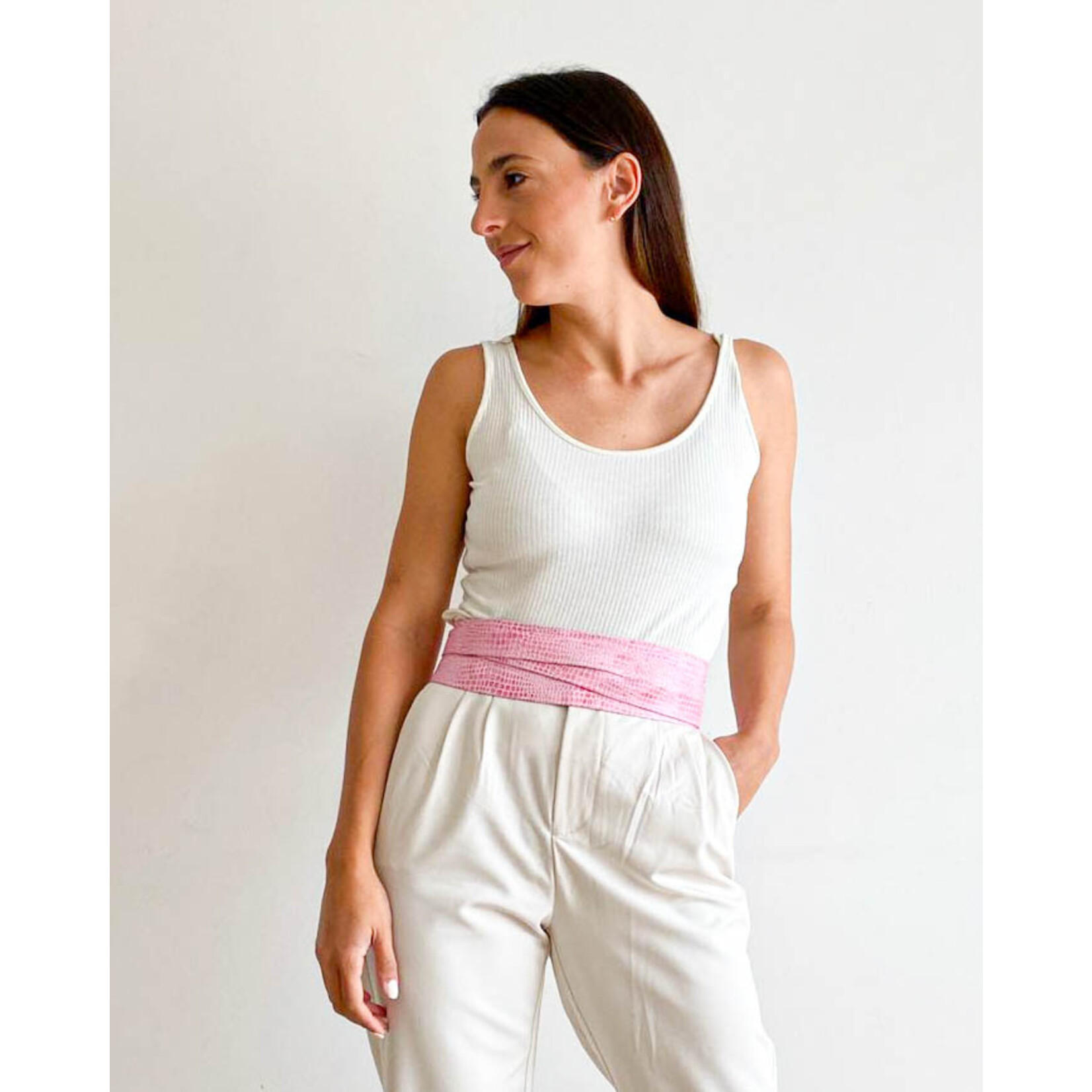ADA Fuchsia Python Leather Wrap Belt - One Size