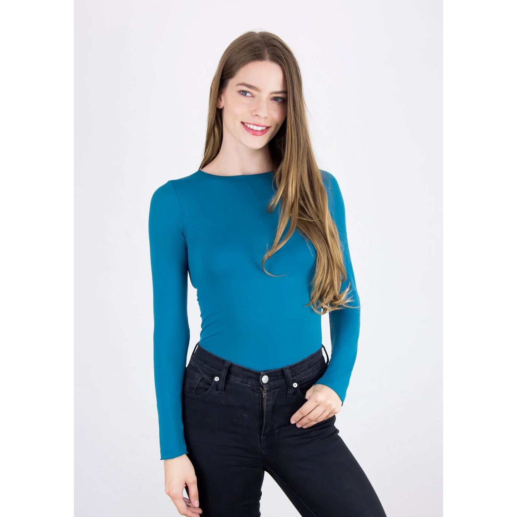AMB Designs International Solid Raw Edge Second Skin Top  in Shaded Teal