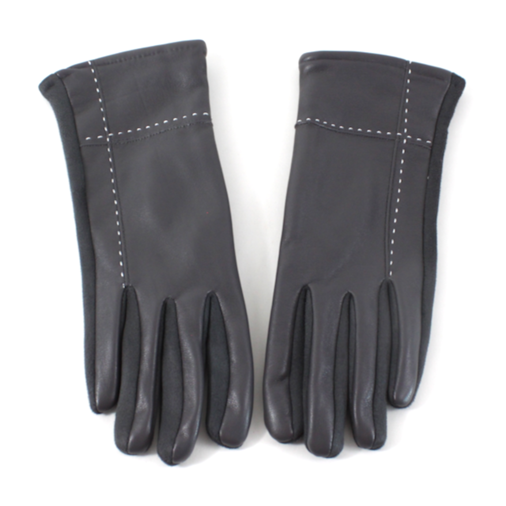 Pretty Persuasions Top Stitched Faux Lthr Touchscreen Gloves in Charcoal