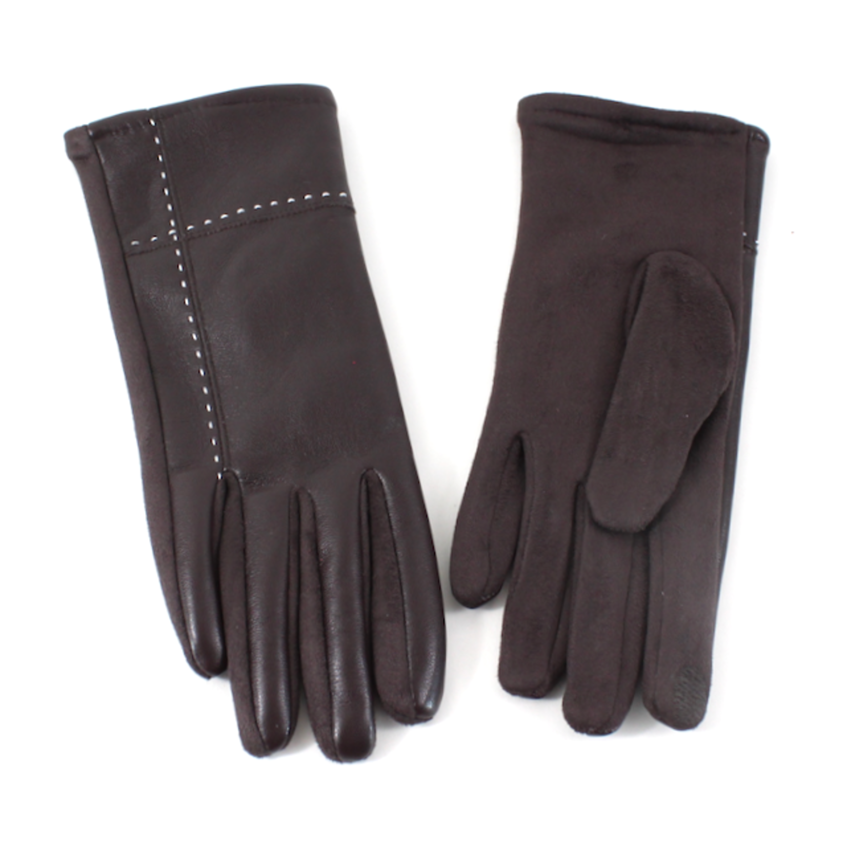 Pretty Persuasions Top Stitched Faux Lthr Touchscreen Gloves in Chocolate