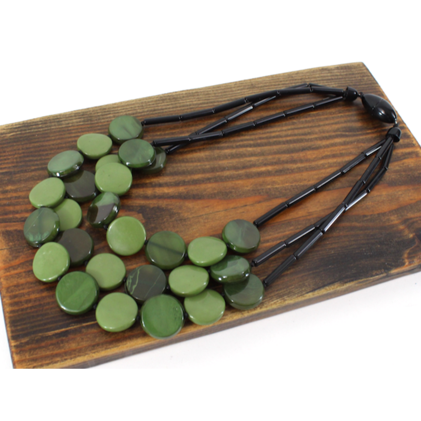 Pretty Persuasions Poly Resin Dots Statement Necklace in Olive
