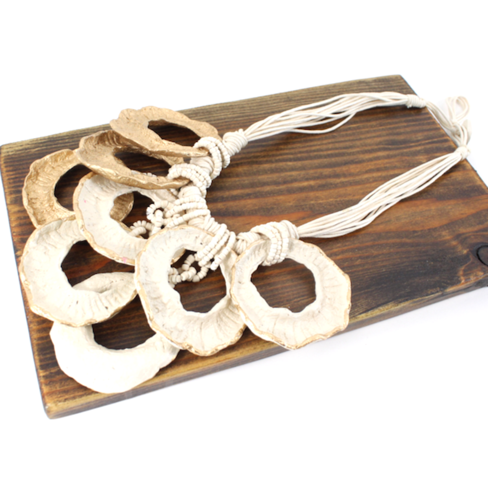 Pretty Persuasions Paper Mache’ Rough Rings Necklace in Cream/Gold