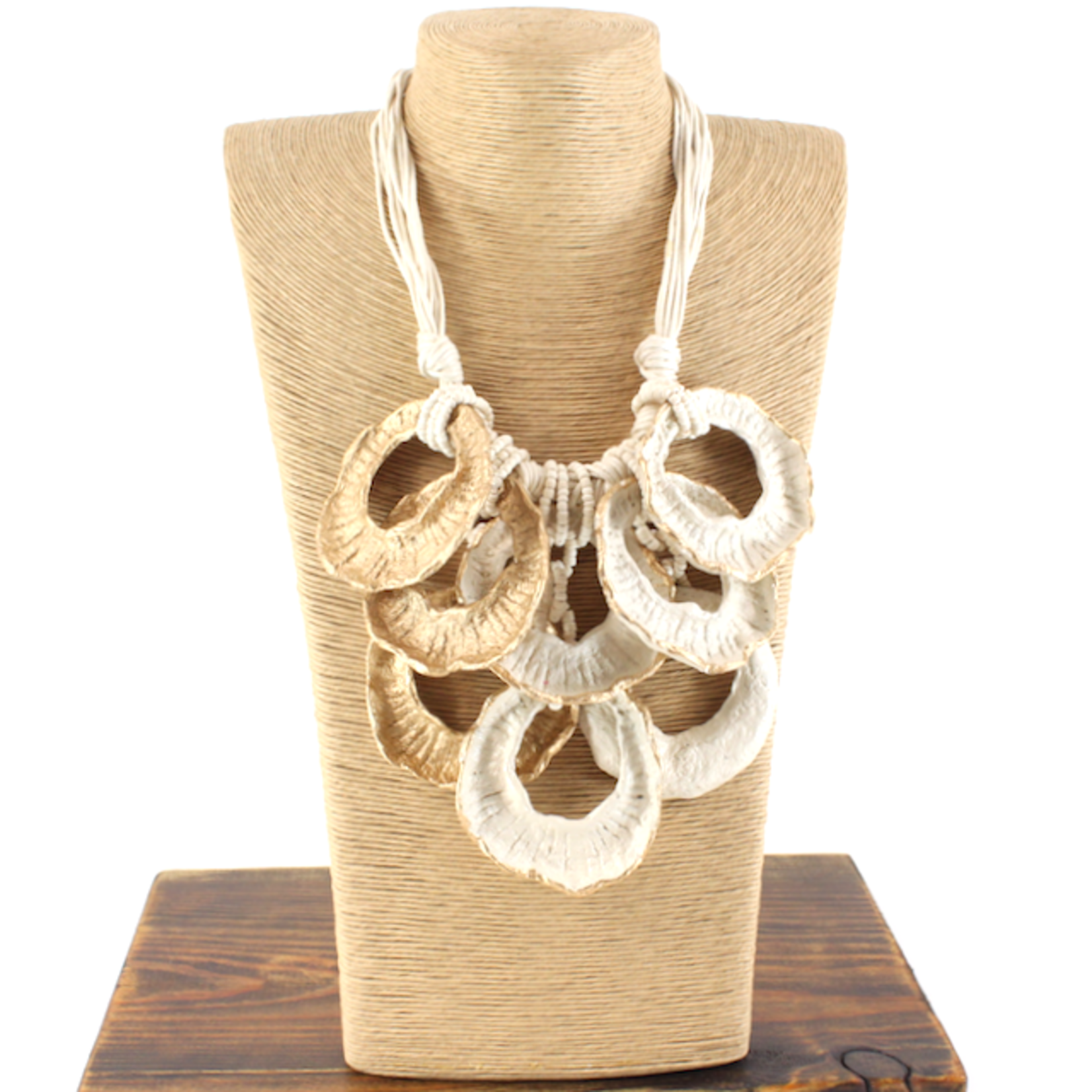 Pretty Persuasions Paper Mache’ Rough Rings Necklace in Cream/Gold