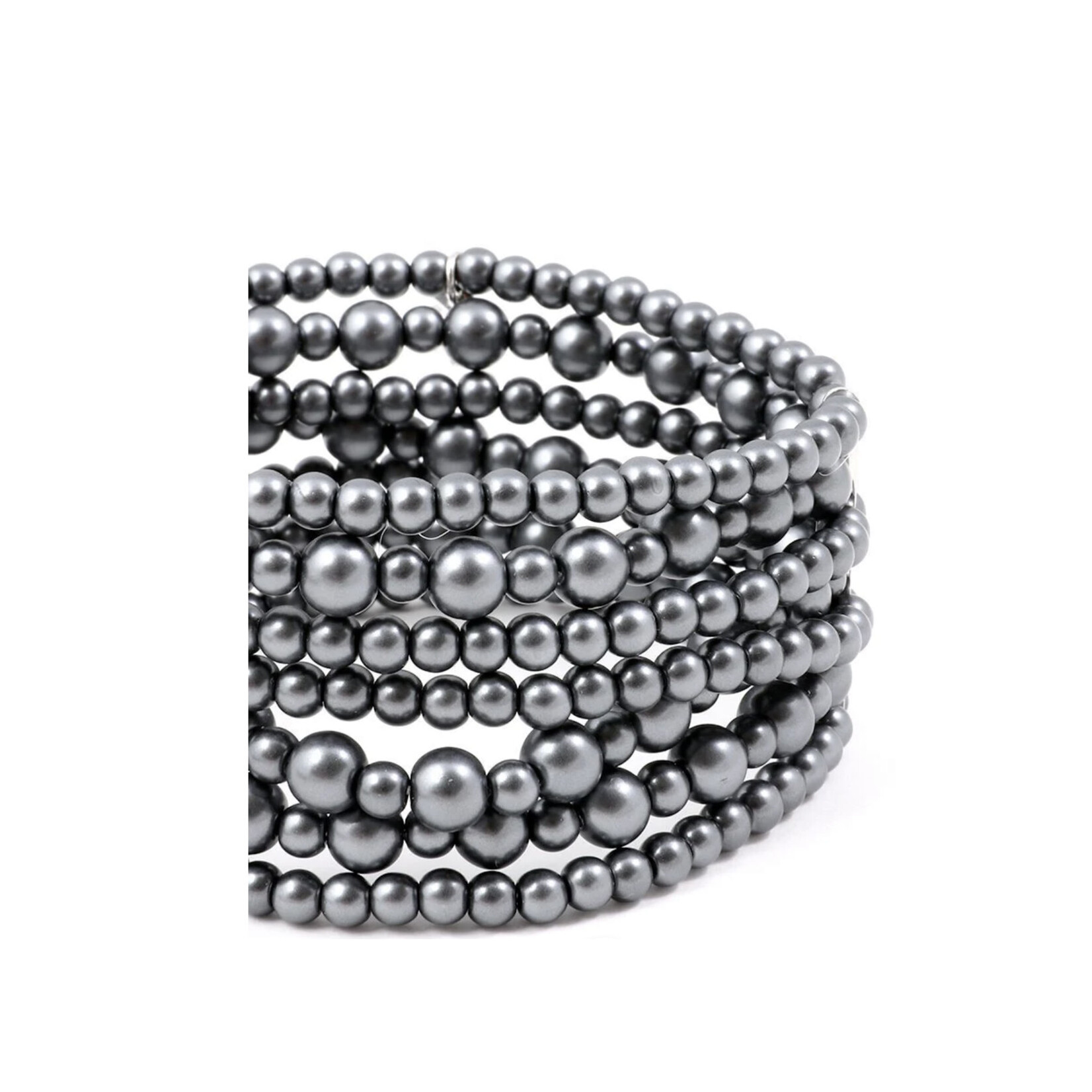 Zenzii Multi Pearl Stacked Bracelet in Grey