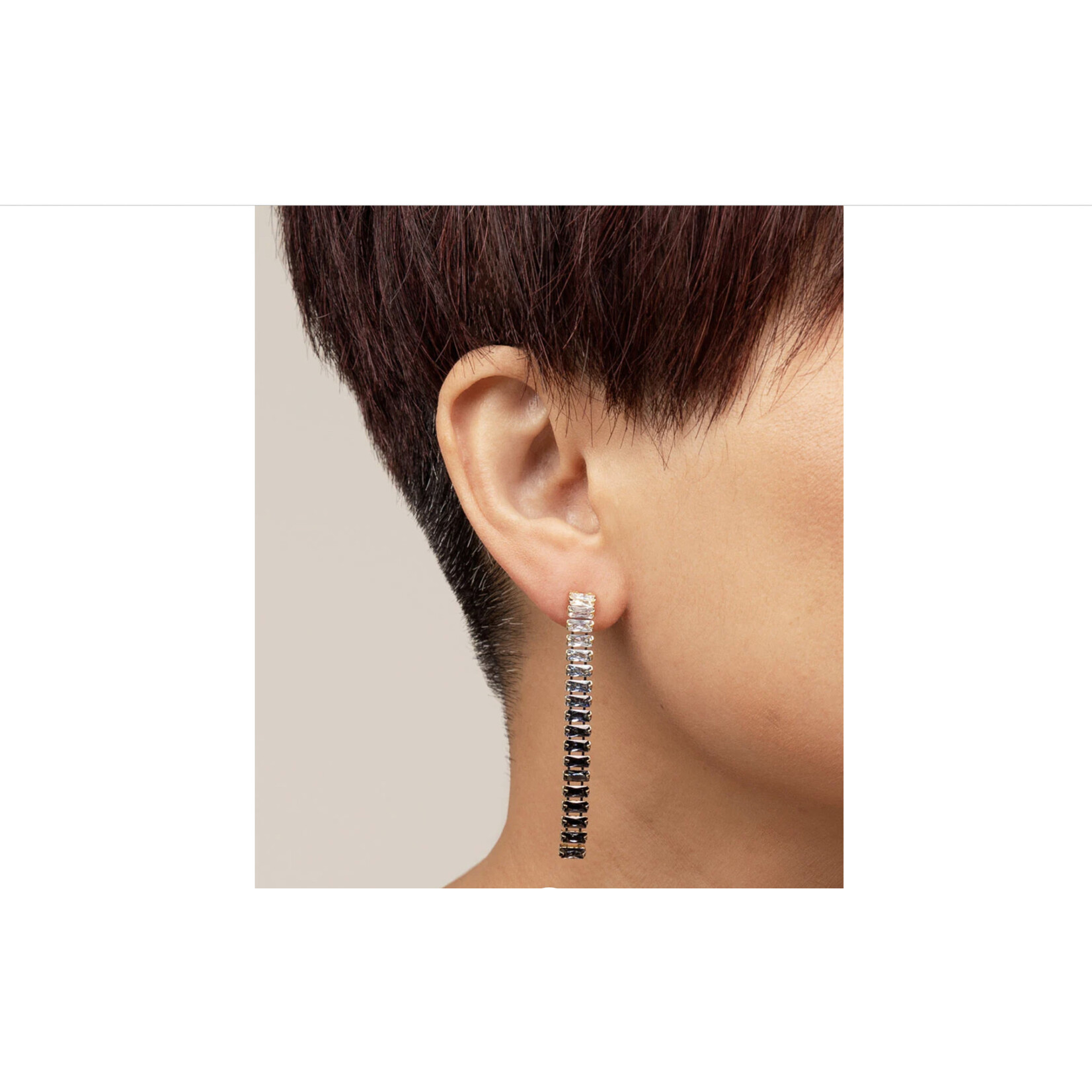 Zenzii Clear Crystal Stacked Baguette Drop Earrings in Gold