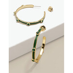 Zenzii Large Emerald Enamel Hoop Earrings w/ Crystals