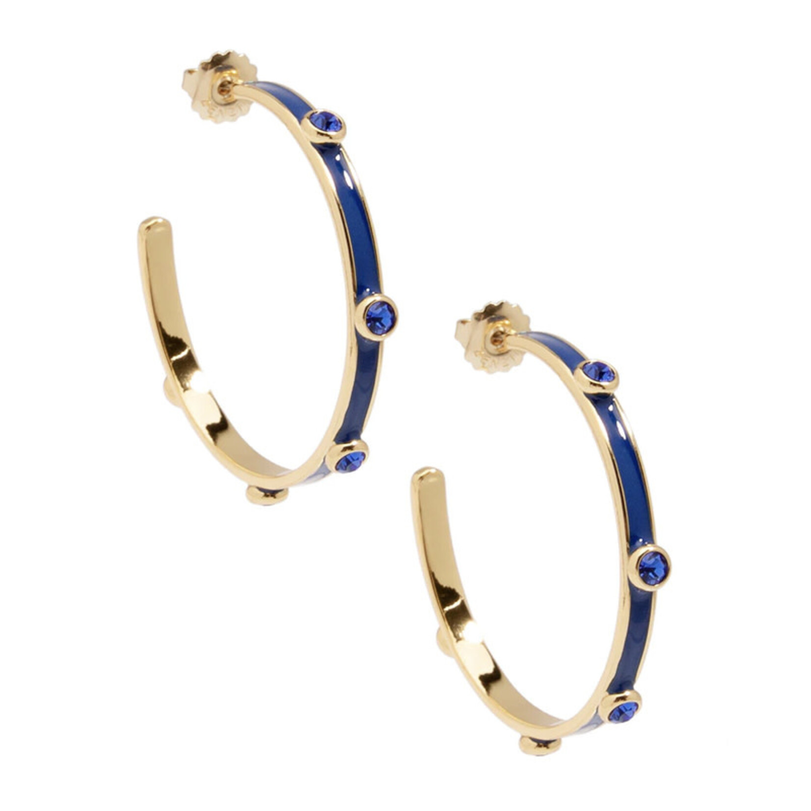Zenzii Large Cobalt Enamel Hoop Earrings w/ Crystals