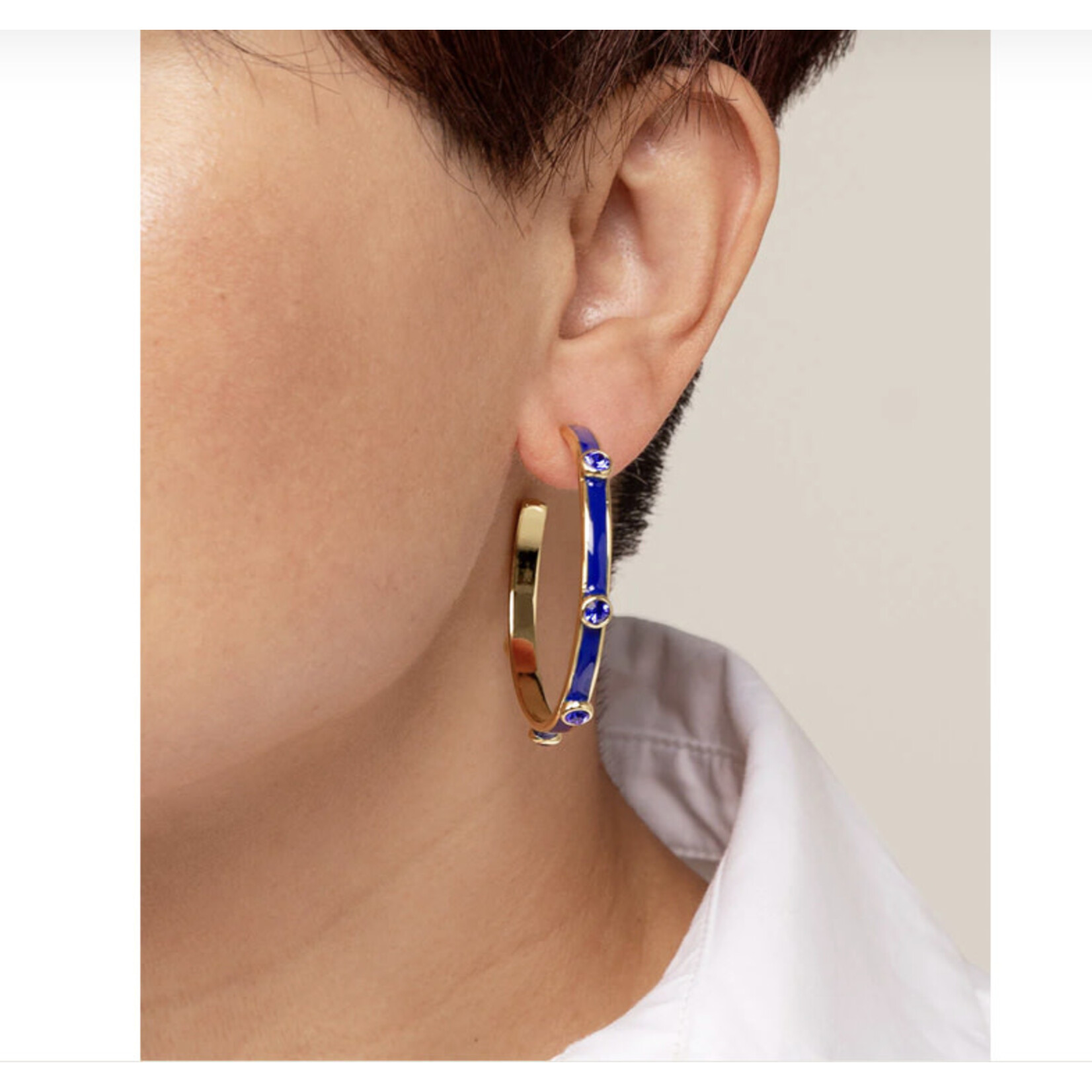 Zenzii Large Cobalt Enamel Hoop Earrings w/ Crystals