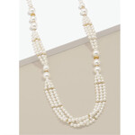 Zenzii Long Pearl Bead Necklace Featuring Gold Spacers