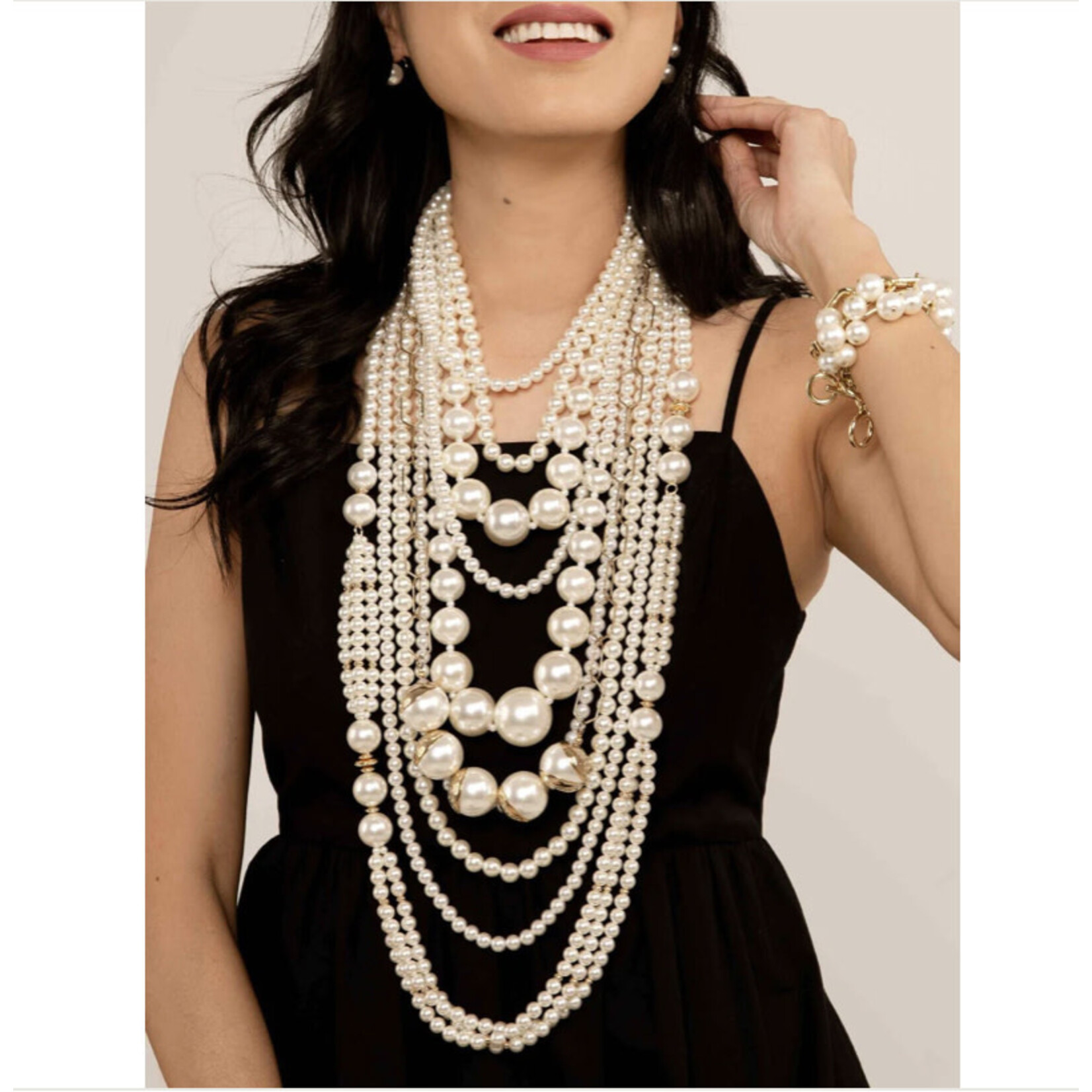 Zenzii Long Pearl Bead Necklace Featuring Gold Spacers