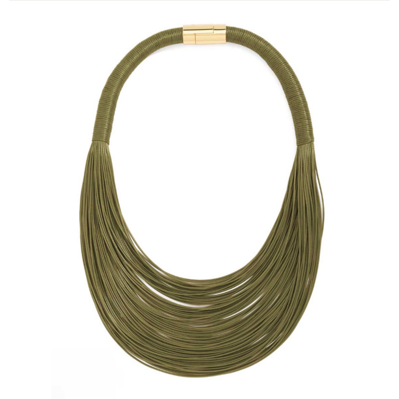 Zenzii Layered Faux Leather Rope Necklace in Olive