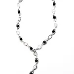 Sea Lily Silver Geo Long Necklace with Front Clasp Black Onyx