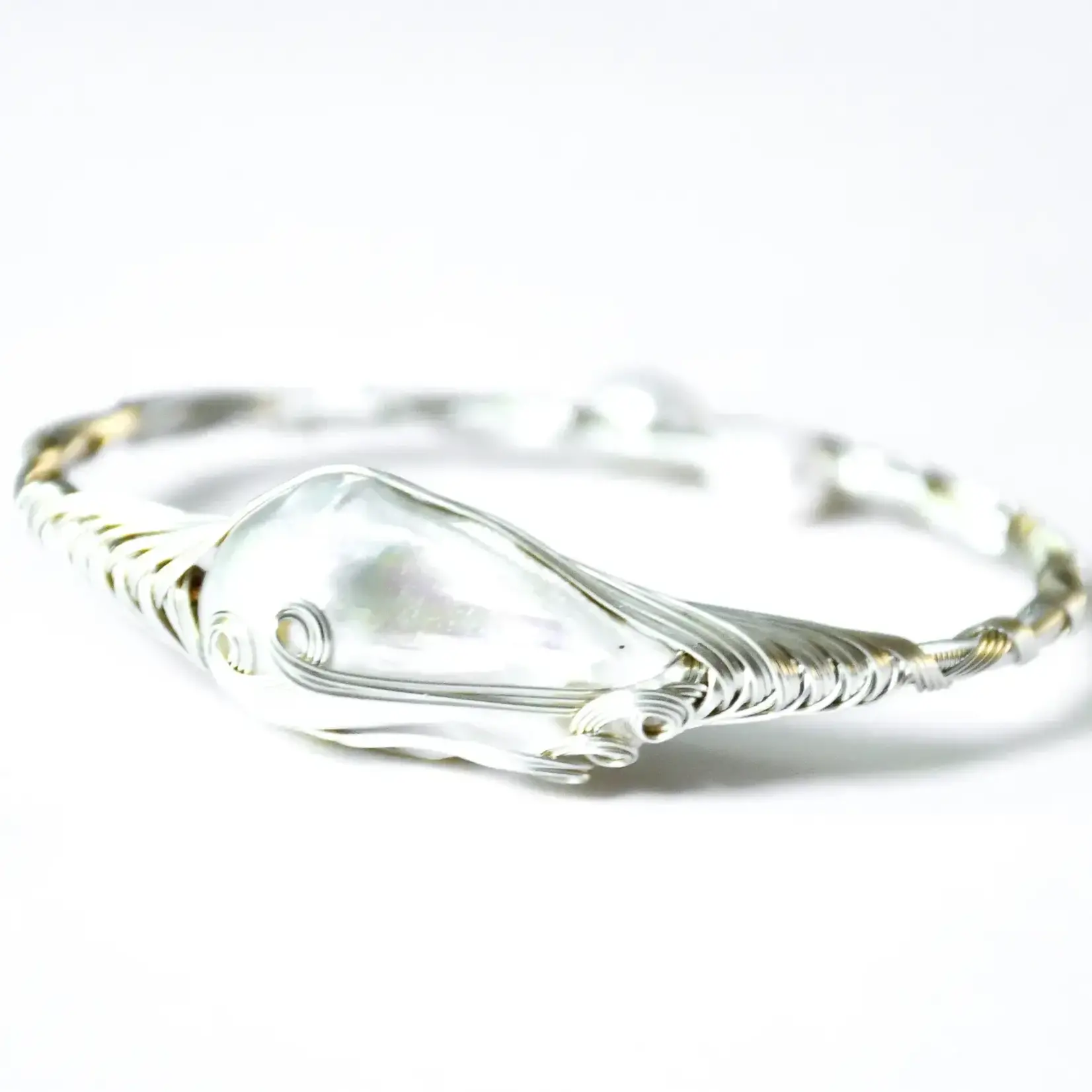 Sea Lily Silver Wire Wrapped Keshi Pearl Bracelet