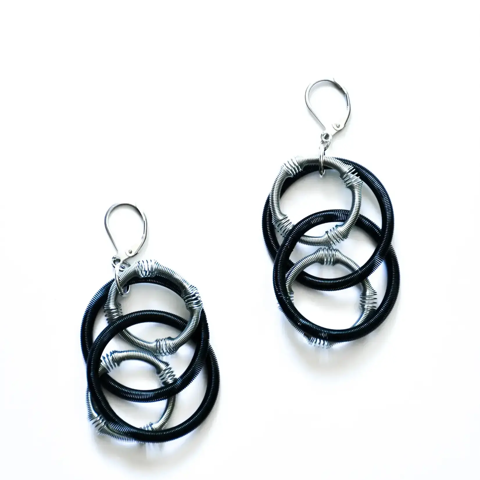 Sea Lily Silver/Black Textured Loop Earrings