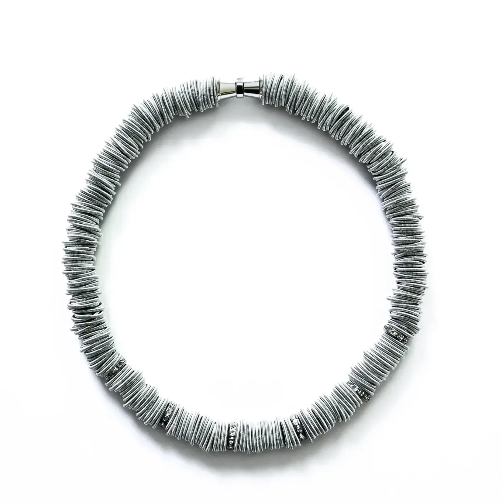 Sea Lily Silver PW Spring Ring Necklace w/Crystal Beads