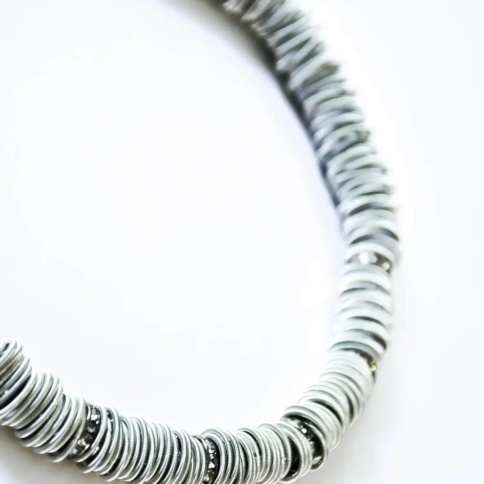 Sea Lily Silver PW Spring Ring Necklace w/Crystal Beads