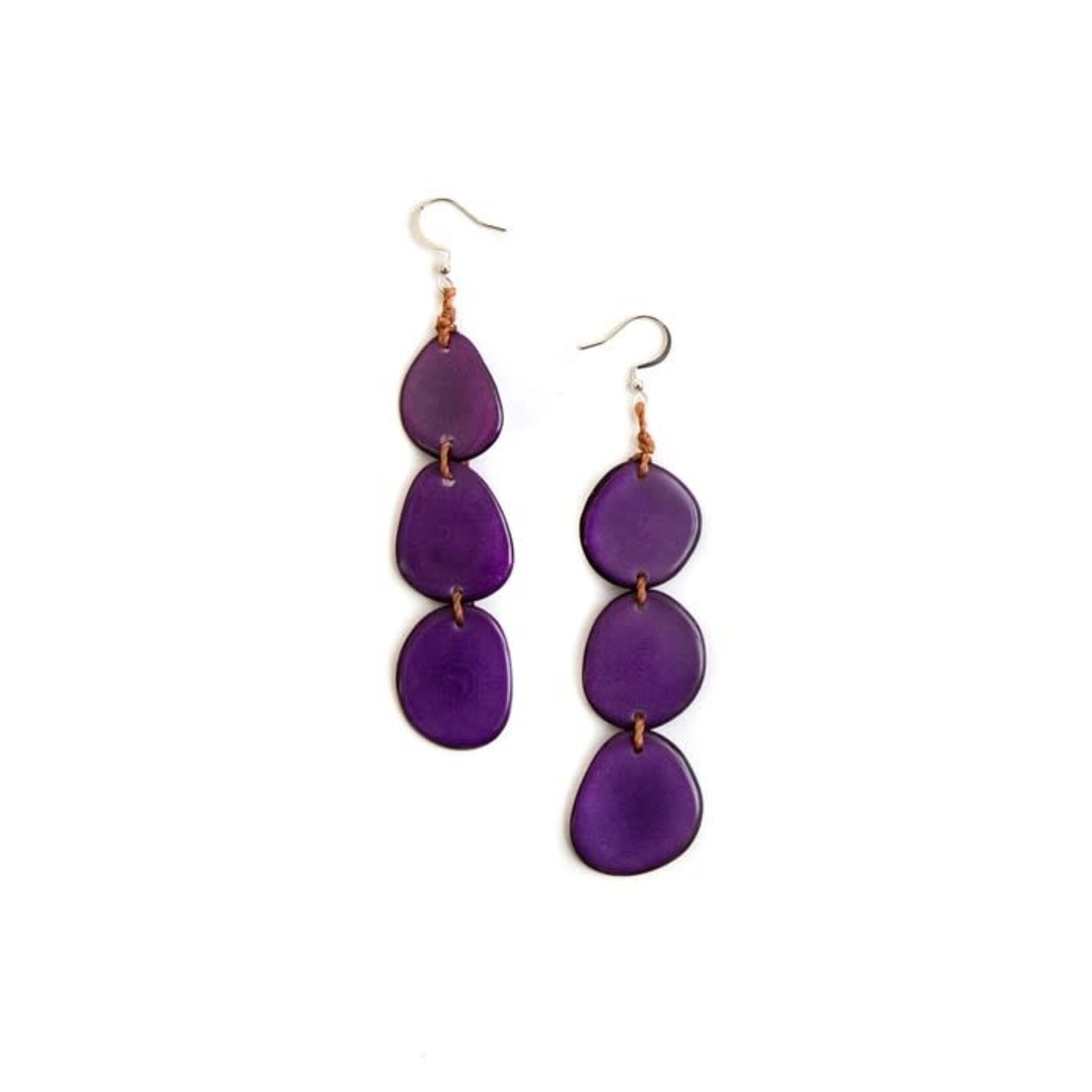 Organic Tagua Jewelry Bali Tagua Triple Earrings in Purple