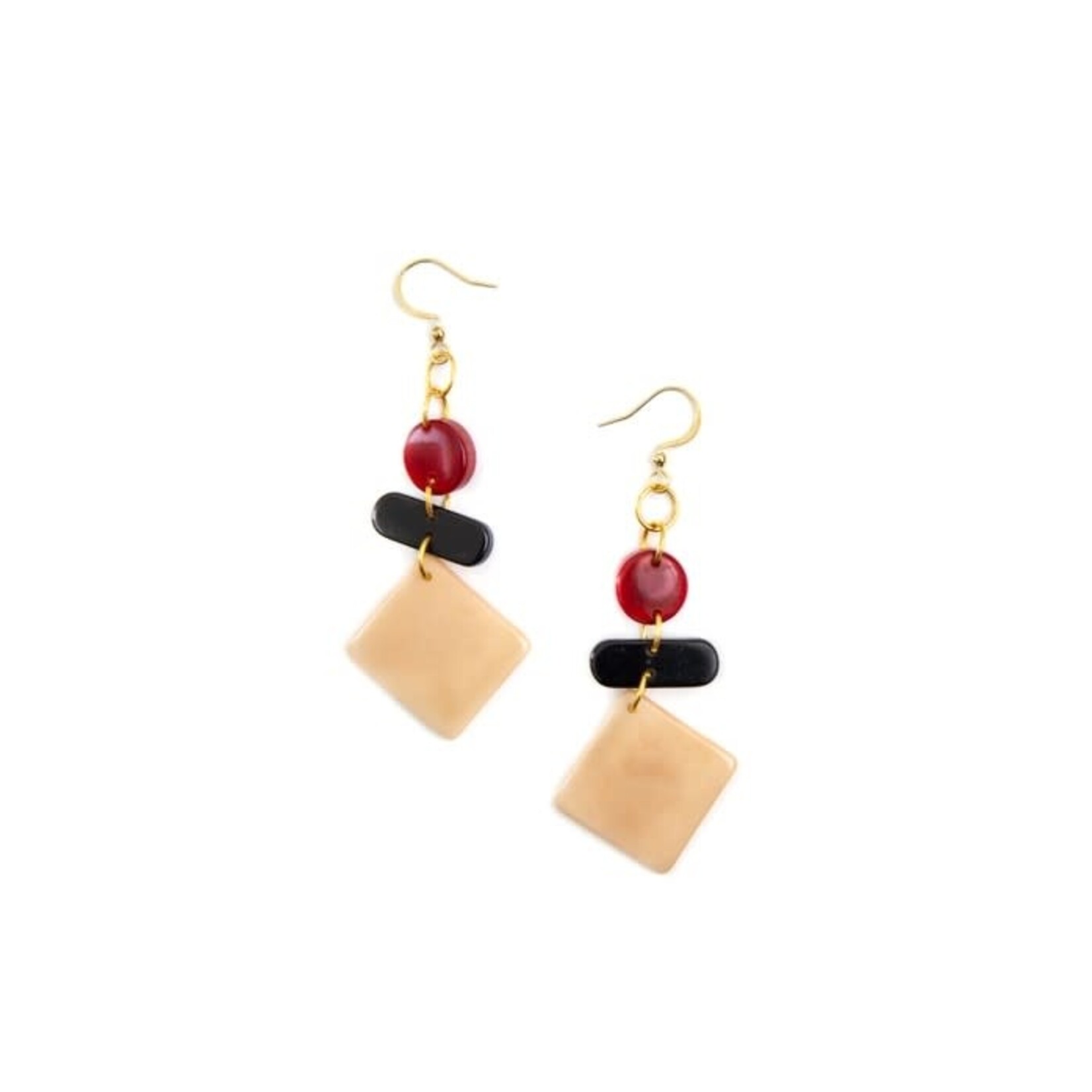 Organic Tagua Jewelry Marena Tagua Earrings in Red/Black/Ivory