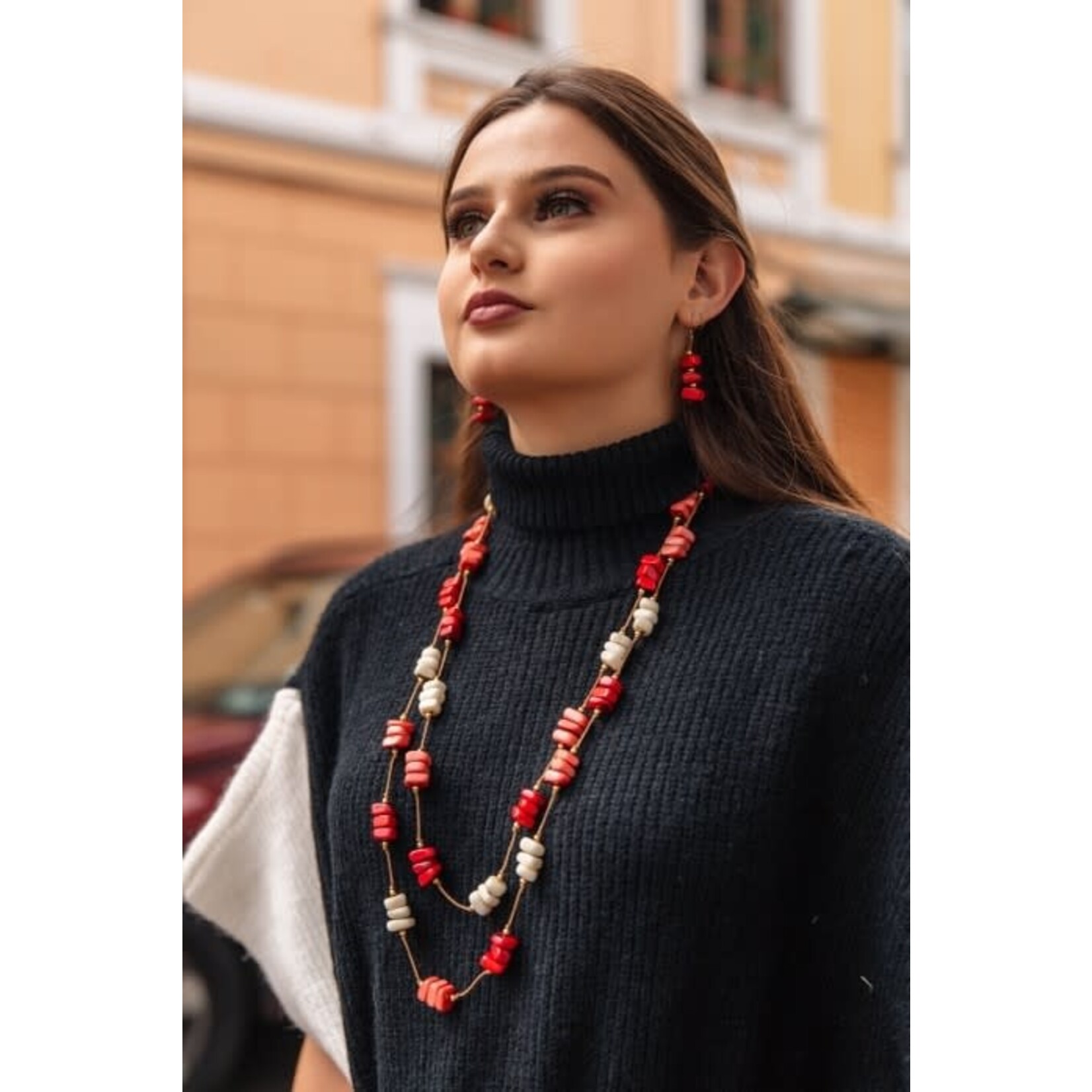 Organic Tagua Jewelry Christine Tagua Discs Necklace in Red Poppy Coral Ivory Molly s Meanderings