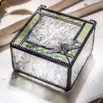 J Devlin Glass Green & Clear Stained Glass Dragonfly Keepsake Box