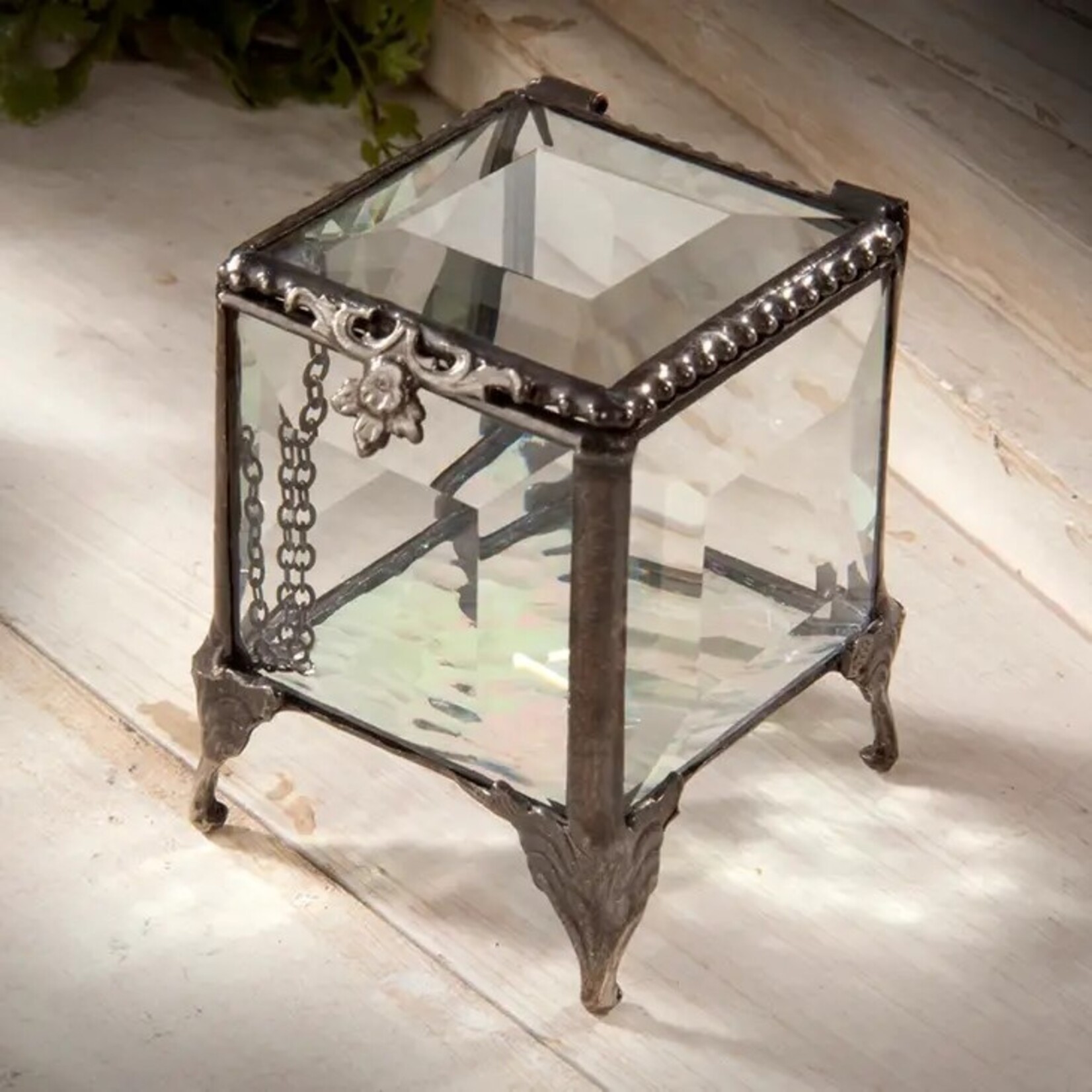 J Devlin Glass Clear Beveled Stained Glass Ring Box